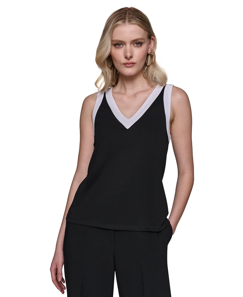 Karl Lagerfeld Women's Mixed-Media Sleeveless Top