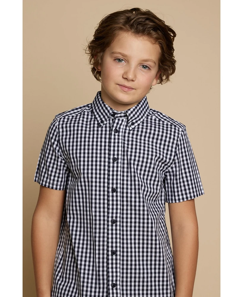 B by Brooks Brothers Big Boys Gingham Woven Short Sleeve Poplin Shirt