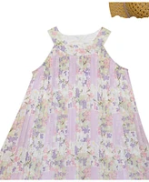 Blueberi Boulevard Baby Girls Lilac Floral Pleated Swing Dress Sun Hat