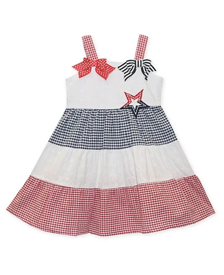 Blueberi Boulevard Baby Girls Americana Tiered Seersucker Dress with Bows