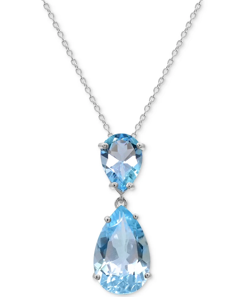 Sky Blue Topaz (6-1/2 ct. t.w.) & Swiss Blue Topaz (2-1/5 ct. t.w.) Double Pear 18" Pendant Necklace in Sterling Silver