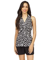 Michael Kors Women's Zebra-Print Button-Front Sleeveless Top