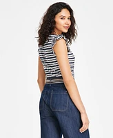 Tommy Hilfiger Women's Striped Ruffled-Sleeve Tee