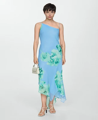 Mango Women's Asymmetric Floral Dress - Blue