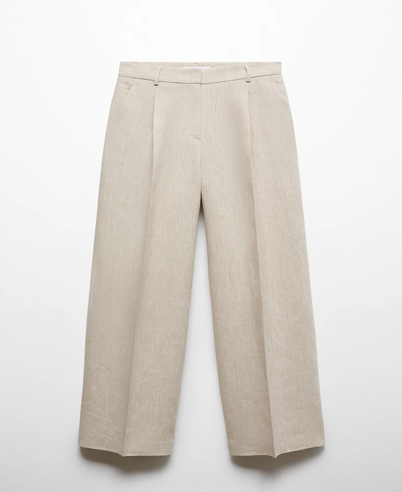 Mango Women's Straight Linen-Blend Pants