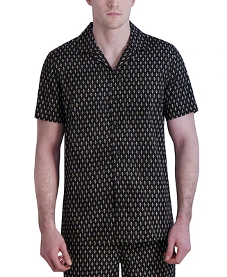 Karl Lagerfeld Paris Men's Slim-Fit Diamond Grid Logo-Print Button-Down Camp Shirt, Created for Macy's