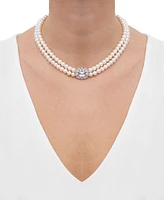 Arabella Freshwater Pearl (5-6mm) & Cubic Zirconia Double Strand 17" Collar Necklace in Sterling Silver