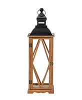 Glitzhome Set of 2 Farmhouse Diamond Wood/ Metal Antique Lanterns, 9"L X 9"W X 28.75"H