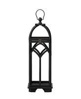 Glitzhome Set of 2 Farmhouse Church Window Wood/Metal Black Lanterns, 9.25"L X 9.25"W X 27.25"H