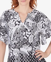 Ruby Rd. Petite Split Neck Tropical Foulard Puff Print Top