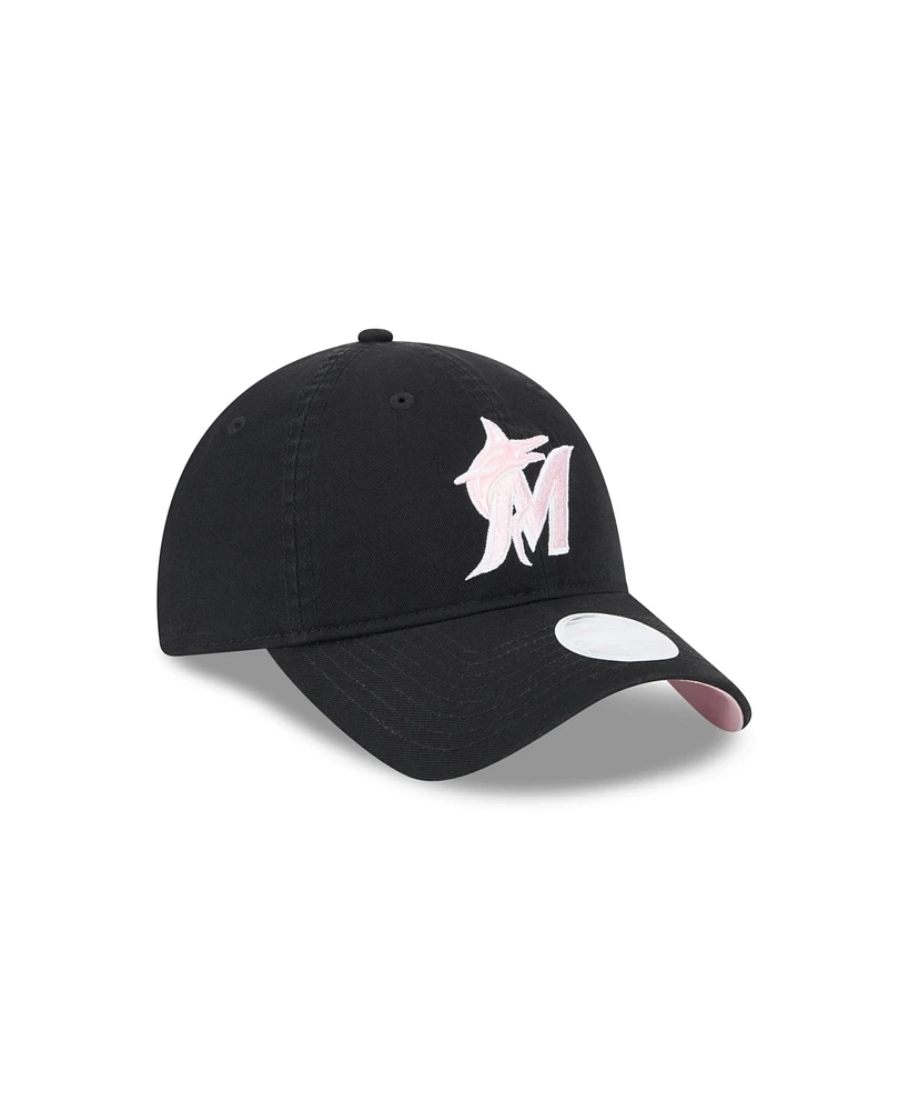 New Era Women's Black Miami Marlins 2024 Mother's Day 9TWENTY Adjustable Hat