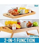 Zulay Kitchen Bamboo Breakfast in Bed Tray Table with Folding Legs