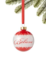 Holiday Lane Macy's Red and White Believe Ball Ornament, Created for Macy's