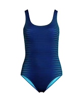 Lands' End Women's Long Chlorine Resistant High Leg Soft Cup Tugless Sporty One Piece Swimsuit