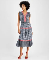 Nautica Jeans Women's Mixed-Print Tiered Midi Dress