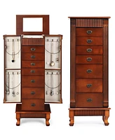 Slickblue Wooden Jewelry Armoire Cabinet Storage Chest with Drawers and Swing Doors