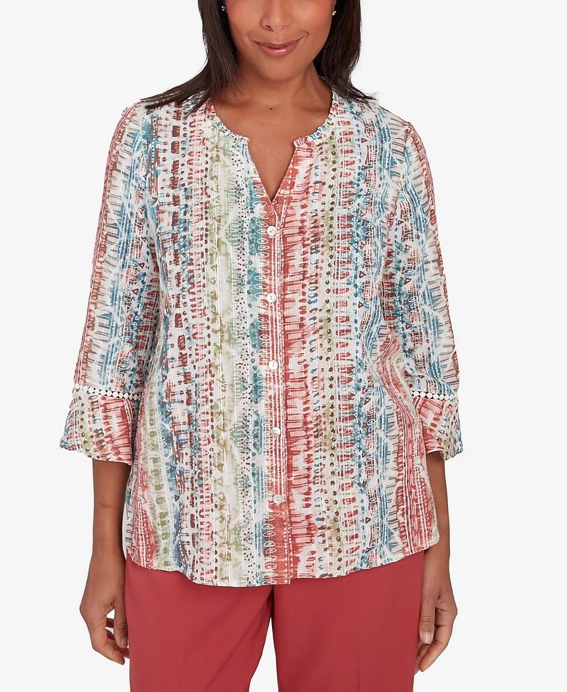 Alfred Dunner Sedona Sky Women's Vertical Button Down Stripe Top