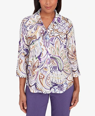 Alfred Dunner Charm School Women's Drama Paisley Top