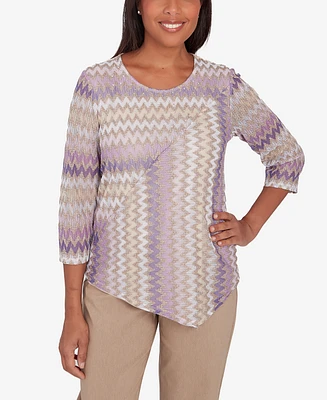 Alfred Dunner Charm School Women's Sparkling Zig Zag Stripe Top