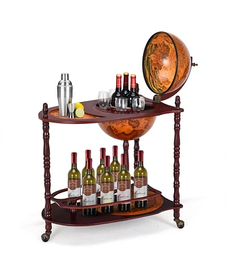 Slickblue Vintage Globe Rolling Wine Bar Cart with Extra Shelf