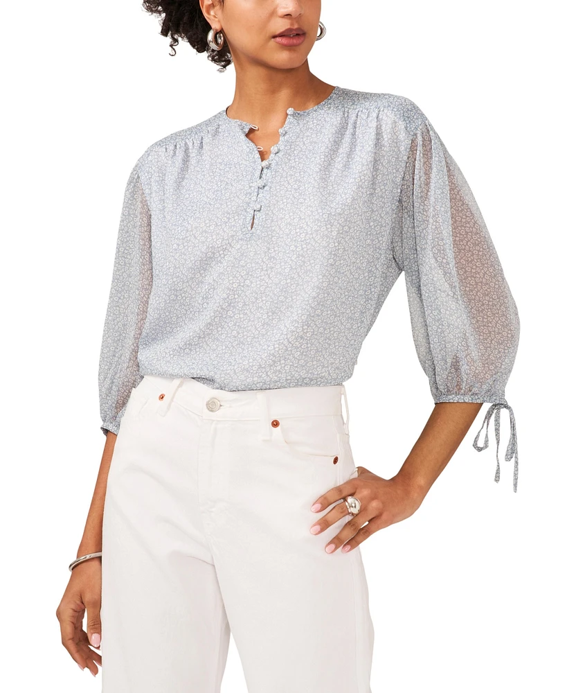 1.state Women's Printed Pintuck 3/4-Sleeve Blouse