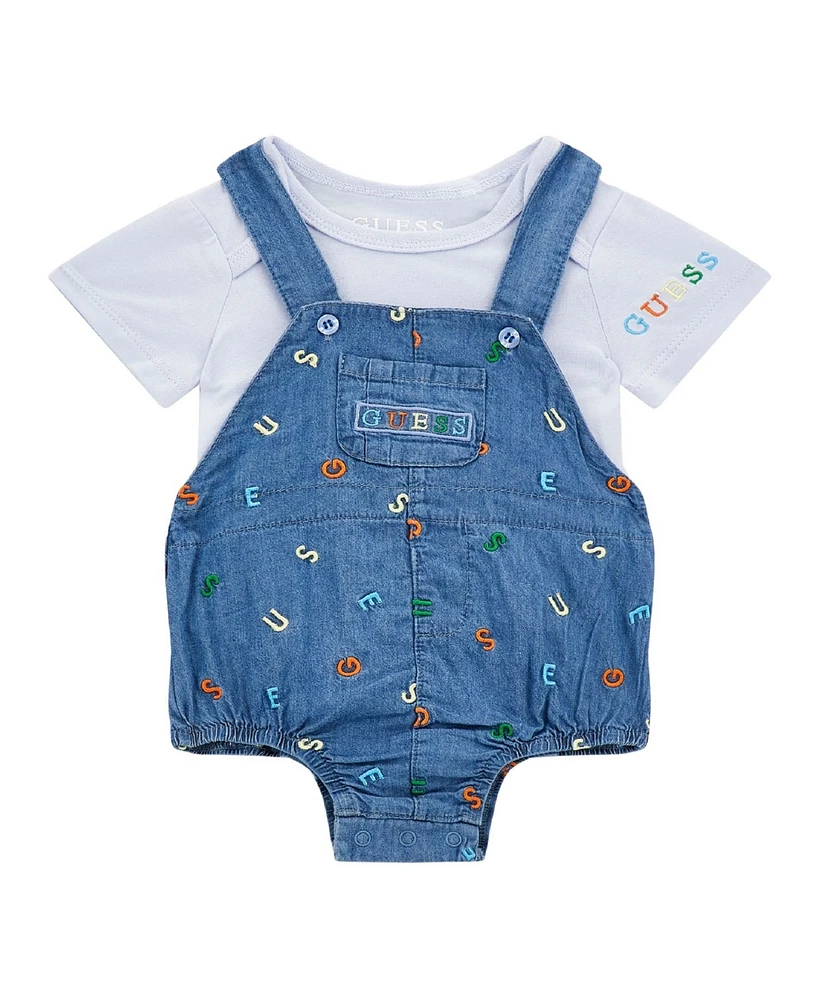 Guess Baby Boy Short Sleeve Bodysuit and Embroidered Bubble