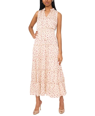 1.state Women's Printed Tie-Neck Tiered Maxi Dress