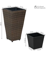 Tall Square Polyrattan Indoor/Outdoor Planter - -Inches Tall - Set of 2