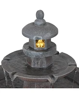 Sunnydaze Decor 40-Inch 2-Tiered Pagoda Outdoor Water Fountain with Led Light - Polyresin Lighted Backyard Water Feature