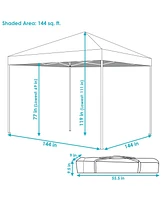 12 x 12 Foot Standard Pop Up Canopy with Carry Bag - Straight Leg Folding Outdoor Shade Shelter - Gray
