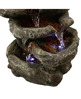 Sunnydaze Decor Stone Falls 15-Inch 6-Tier Tabletop Water Fountain with Led Lights - Electric Submersible Pump - Polyresin