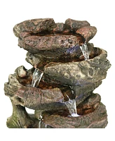 Sunnydaze Decor Rock Falls 5-Step Indoor Water Fountain with Led Lights - 14 in