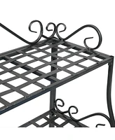 Sunnydaze Decor Black Iron 3-Tier Plant Stand Shelf with Scroll Edging - 30 in