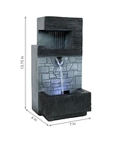 Sunnydaze Decor Modern Tiered Brick Polyresin Indoor Fountain with Led - 13 in