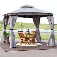 Soft-Top Patio Gazebo - 10x10 Foot Rectangle Outdoor Gazebo with Screens and Privacy Walls - Gray - Perfect for Backyard, Garden or Deck