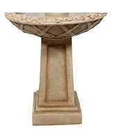 Sunnydaze Decor Beveled Flower Polyresin Outdoor 2-Tier Bird Bath Fountain