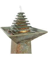 Sunnydaze Decor Layered Slate Pyramid Water Fountain with Led Lights - 40 in