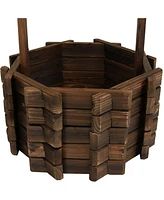 Sunnydaze Decor 45 in 2-Tier Wooden Fir Wishing Well Hanging Garden Planter