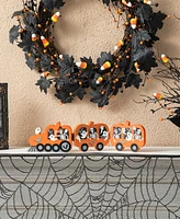 Glitzhome 16"L Halloween Skeletons and Ghosts Hinged Pumpkin Train Table Decor