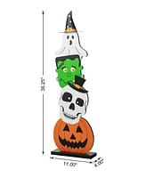 Glitzhome 36"H Halloween Wooden Stacked Ghost Frankenstein Skull Pumpkin Porch Decor