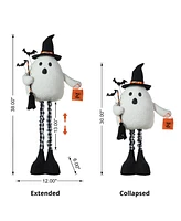 Glitzhome 38"H Lighted Halloween Fabric Ghost Standing Decor, With Telescoping Legs and Timer