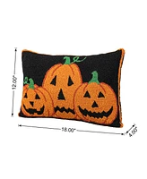 Glitzhome 18"L Hooked Halloween Pumpkins Pillow