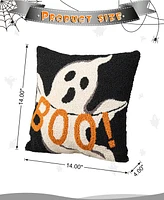 Glitzhome 14"H Hooked Halloween Ghost "Boo" Pillow