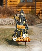 Glitzhome 32"H Halloween Metal Haunted House Yard Stake