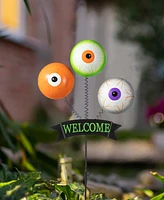 Glitzhome 35.25"H Halloween Metal "Welcome" Spring Eyeballs Yard Stake