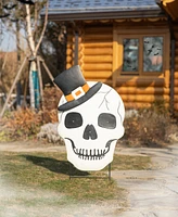 Glitzhome 38"H Lighted Halloween Metal Skull Yard Stake with Timer