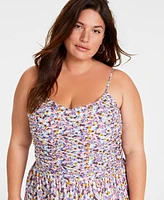 On 34th Trendy Plus Garden Print Corset Midi Dress, Created for Macy's