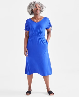 Style & Co Women's V-Neck Ruched-Sleeve Dress, Created for Macy's
