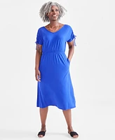 Style & Co Women's V-Neck Ruched-Sleeve Dress, Created for Macy's