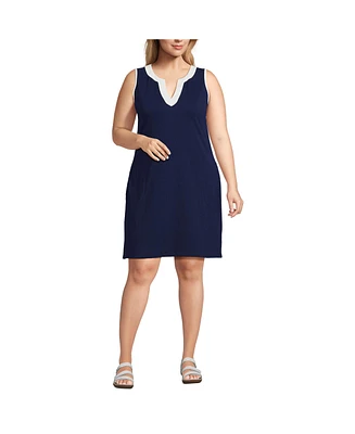 Lands' End Plus Cotton Jersey Sleeveless Swim Cover-up Dress Print